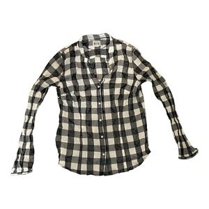 Converse One Star Women's Black & White Plaid Long Sleeve Button Up Shirt Size L